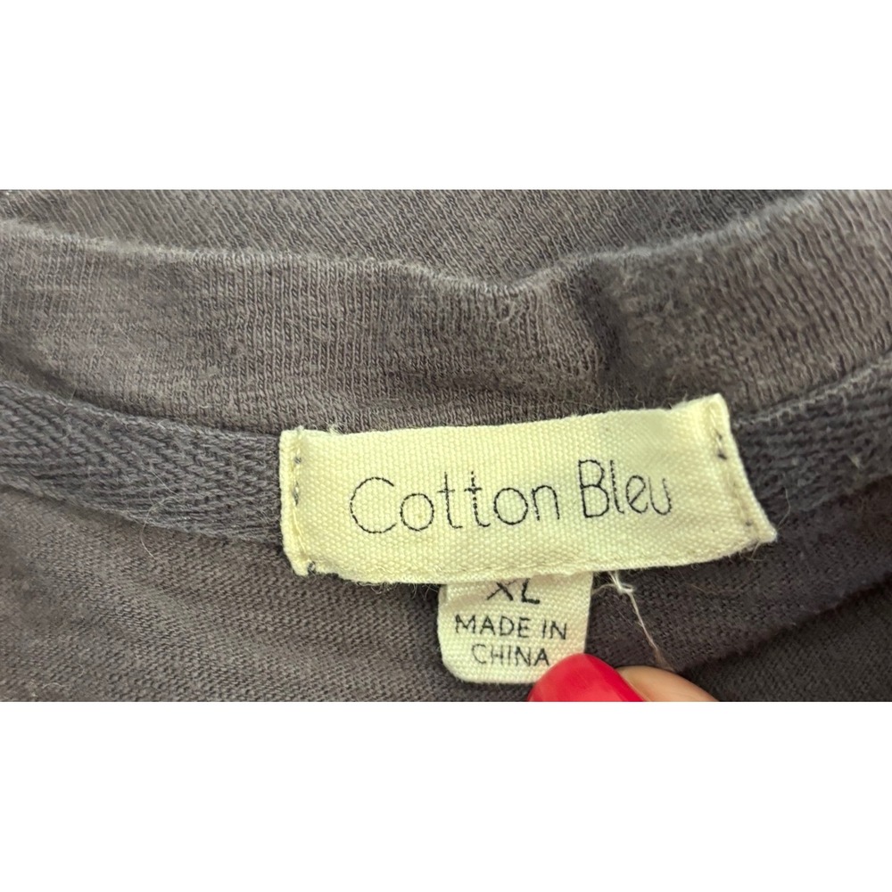 Cotton Bleu Womens XL Gray Slub Knit Mineral Wash Pocket Tee Pleated Back Fall - Picture 4 of 4